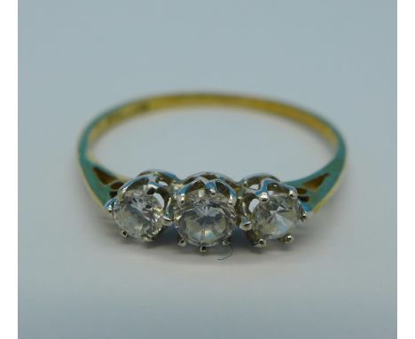 A 9ct gold and white stone ring, 1.3g, T