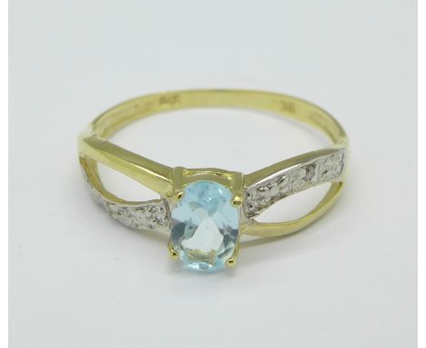 A 9ct gold, topaz and diamond ring, 1g, O