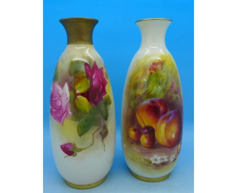 A Royal Worcester hand painted vase decorated with roses, signed Spilsbury 2491 15-54 mark to base, and a similar Royal Worce