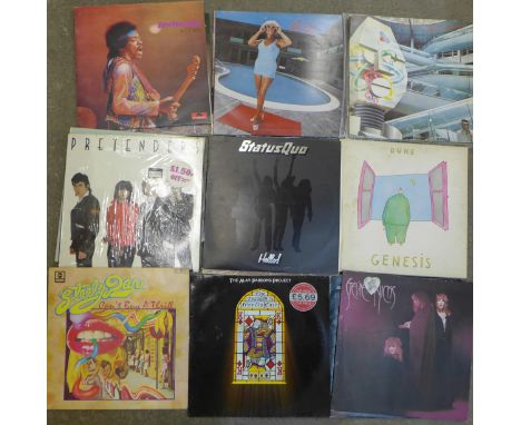 Twenty LP records, including The Alan Parsons Project, Bob Dylan, Jimi Hendrix, etc.