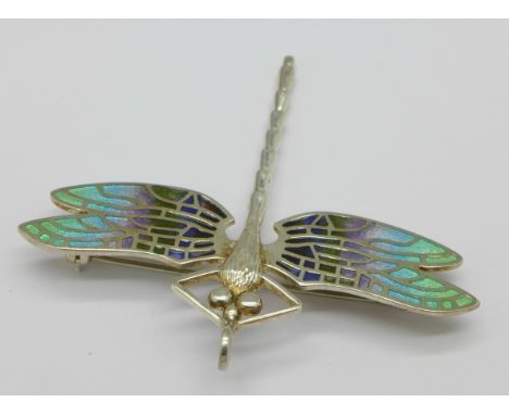 A hallmarked silver and enamel designer dragonfly pendant/brooch, Edinburgh mark, 59mm x 55mm
