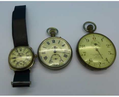 A Venner Time Switches stopwatch, a Services 'Army' pocket watch and a Services 'Despatch Rider' wristwatch