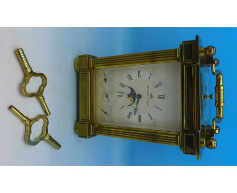 A Matthew Norman brass cased carriage alarm clock, repeating mechanism, moonphase and calendar dials, movement marked 1781, t