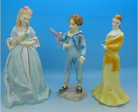 Three Royal Worcester figures, Sweet Anne, Pauline and Parakeet, Parakeet figure a/f (left arm and tail)