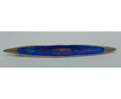 A silver and enamel bar brooch, Charles Horner, Chester 1911, enamel cracked, 76mm