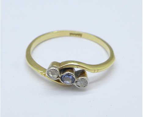 An 18ct gold, sapphire and diamond ring, 1.7g, N