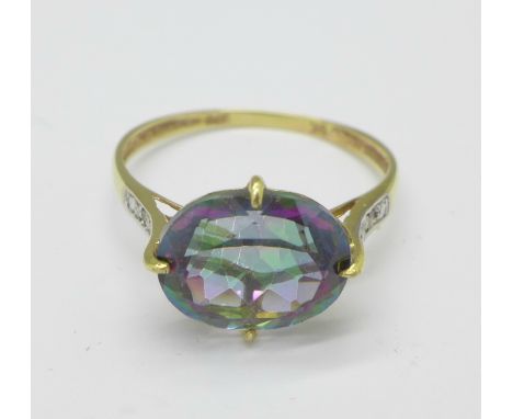 A 9ct gold, mystic topaz and diamond ring, 1.6g, O