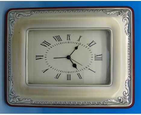 A silver fronted clock with alarm, stamped 925, by Sagni, 22cm x 17cm