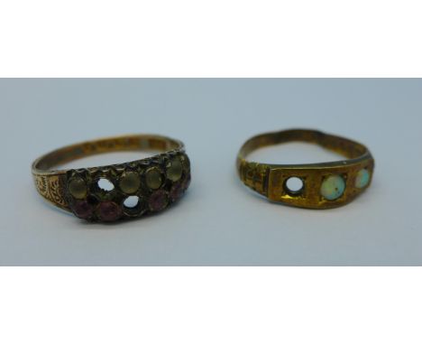 A 12ct gold ring and a 15ct gold ring, 4.7g, (2.2 + 2.5), a/f