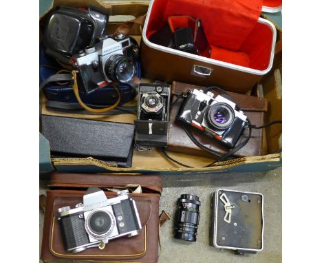 Cameras including a Praktica LTL 3 and LB2, a Galaxy tele-lens, Kodak folding camera and a Wirlin stereo camera, etc.