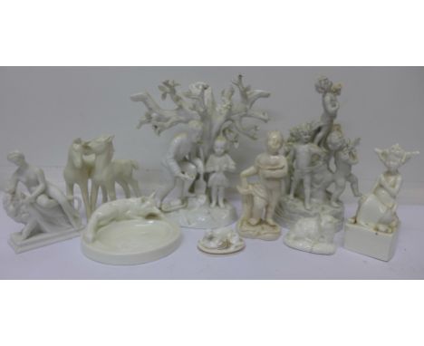 Parian figures, Royal Worcester otter figure group, etc.