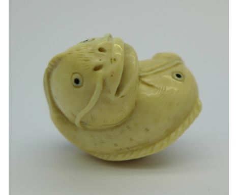 A c.1920 carved ivory fish netsuke