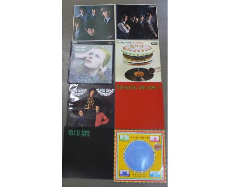 Eight LP records, Rolling Stones, Jimi Hendrix and Talking Heads