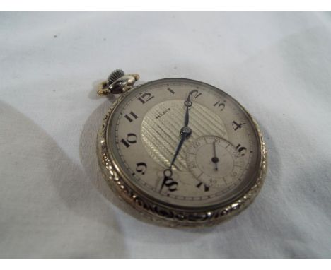 A gentleman’s white metal, decorative cased pocket watch, marked Select to the silvered and engine turned dial, Arabic numera