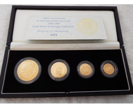 Gold 500th Anniversary of the First Gold Sovereign 1489-1989, Gold Proof Sovereign Collection, Royal Mint, comprising Five Po