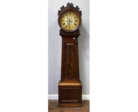 A 19th century Scottish mahogany longcase clock with eight-day movement by Dilger &amp; Barclay of Glasgow, the painted and g