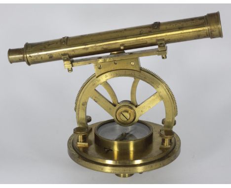 A Victorian brass Theodolite with compass in base, signed Alex Alexander Optician to Her Majesty,' in stained pine box 