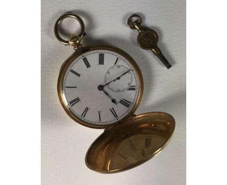 An 18K full-hunter 'Town Time' pocket watch by Robert Bragg of Stroud, the white enamel dial with Roman numerals denoting hou