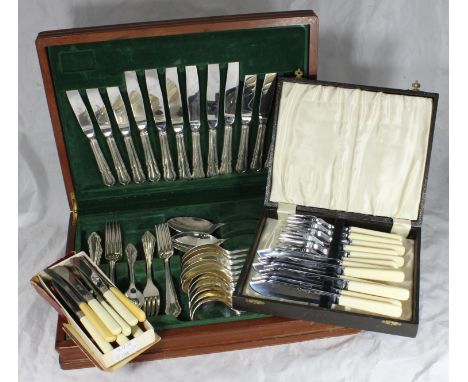 A canteen of Newbridge silver-plated cutlery, together with a cased fish knife and fork set and boxed set of butter knives (3