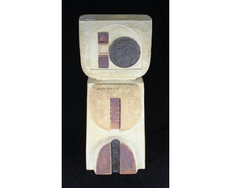A Fosters Pottery 'Celebration of TROIKA' large lamp base, typically moulded and glazed, 64cm high, inscribed to the base ' O
