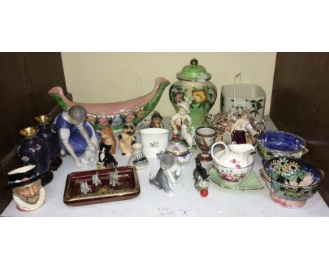 SECTION 3. A quantity of various ceramics including four various Maling vases, Lladro cat playing with mice, pair of small cl