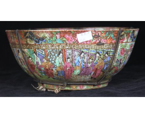 A Canton enamel Famille Rose porcelain bowl, decorated with scenes of Chinese ladies and gentlemen conversing and further dec