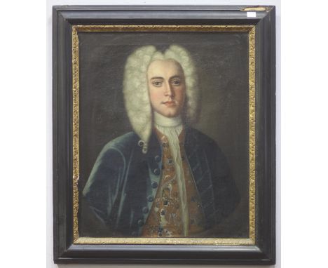 Early 18th century 'Style' half-length portrait of a young man, possibly Bonnie Prince Charlie, oil on canvas, in black and g