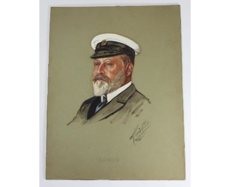 Cecil Curtis?  A portrait of Edward VII, depicted head and shoulders and wearing sailing/naval cap, watercolour on artist boa