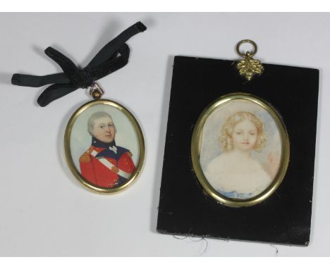 An early 19th century oval portrait miniature of a English army officer wearing red tunic with epaulettes, unsigned, 65mm, ov