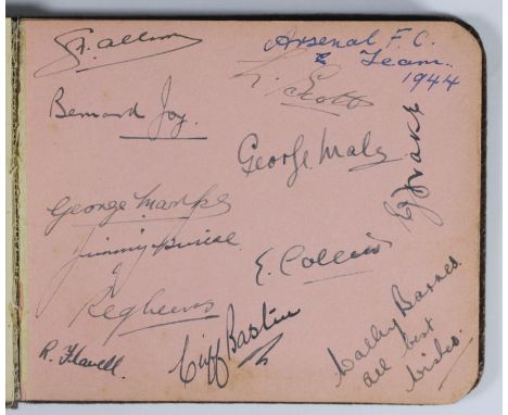 A 1940's autograph album containing numerous England, Arsenal and Portsmouth FC players signatures including Kenneth Wolstenh