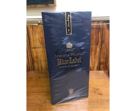 A bottle of Johnnie Walker Blue Label Blended Scotch Whisky, 70cl, 40% vol. in original box still wrapped in cellophane