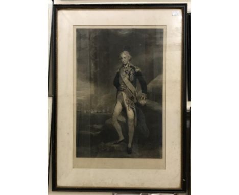 A 19th century mezzotint of Admiral Lord Nelson After Hoppner, engraved by C. Turner, 60x40cm, together with a portrait of HM