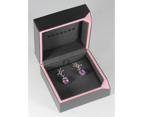 A pair of Boodles 18ct white gold, diamond and Kunzite pendant earrings from the 'Dandilion' collection, each designed as an 