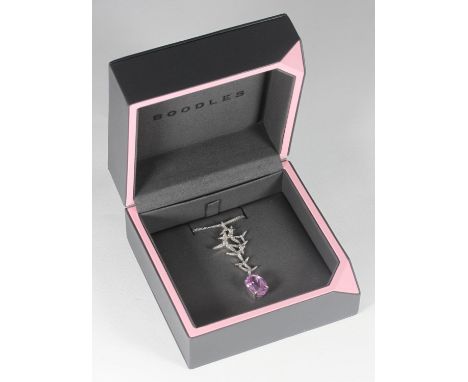 A Boodles 18ct white gold, diamond and Kunzite 'Dandilion' pendant necklace, designed as an oval faceted Kunzite, claw-set an