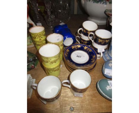 Crescent George Jones porcelain set of six coffee cans and saucers, together with a set of six porcelain small beakers and a 