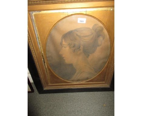 Early 19th Century English school, charcoal drawing, profile head and shoulder portrait of a lady, indistinctly signed and da
