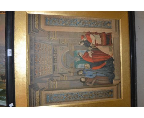 Coloured lithograph, ' The Pope and Attendants ', 24ins x 21ins, framed with key to the reverse 