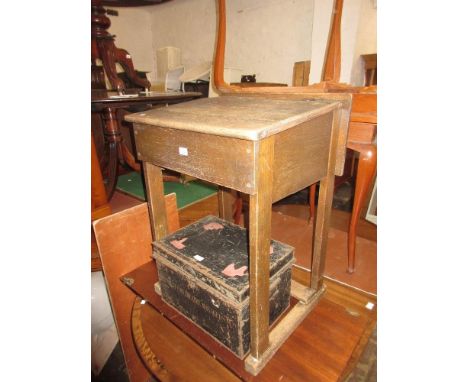 Mid 20th Century child's school desk together with a small trunk 