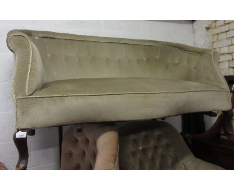 Late 19th / early 20th Century green button upholstered two seat sofa, raised on low cabriole front supports58ins wide 