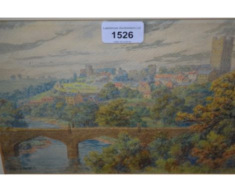 Fred Maker, watercolour, Richmond from the river, housed in a single frame together with a pencil sketch of the same view 