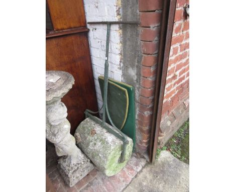 Antique wrought iron and stone garden lawn roller (at fault) 