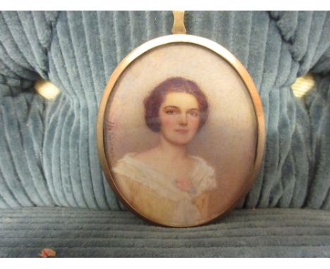 Ida Laidman, early 20th Century oval watercolour miniature on ivory, head and shoulder portrait of Admiral Simm's daughter, s