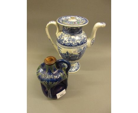 Doulton stoneware Scotch whisky flask with a loop handle, together with a W. Smith and Co. blue and white transfer printed Fo