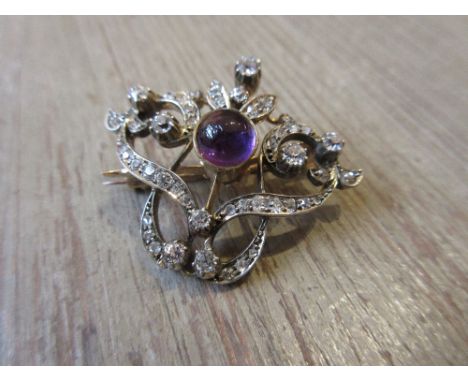 Edwardian Art Nouveau diamond and cabochon amethyst set brooch / pendant 