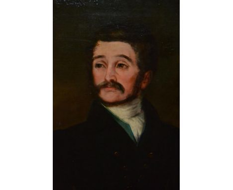 19th Century oil on canvas, half length portrait of a gentleman with moustache, 29ins x 24ins, gilt framed 