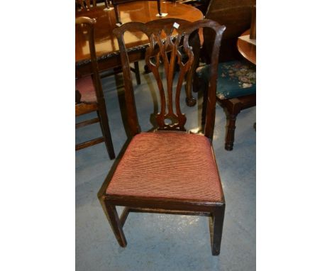 Set of six (four plus two) 19th Century mahogany dining chairs in Chippendale style, with pierced splat backs, drop-in seats 