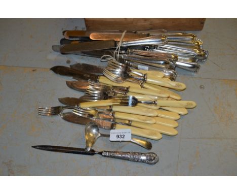Silver ladle, silver handled paper knife, quantity of silver handled dinner knives and a quantity of Mappin and Webb silver p