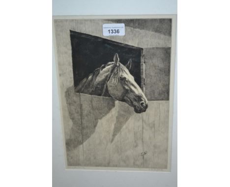 L.R. Brightwell, artist signed etching, study of a horse's head, framed 