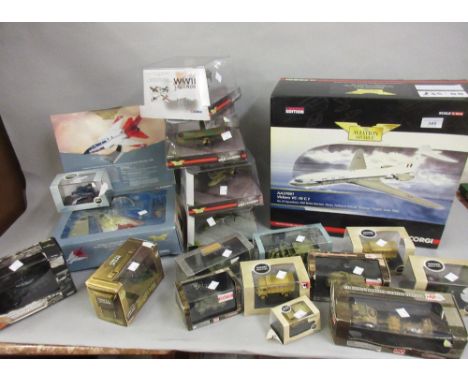 Group of various boxed diecast models of aircraft, tanks etc. and a Corgi scale model of a Vickers VC10, boxed 