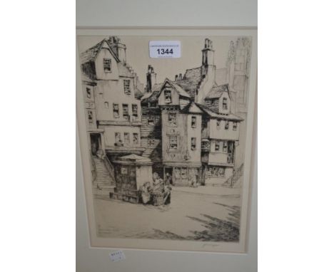 J.S.C. Simpson, artist signed etching, John Knox House, Edinburgh, 12ins x 8ins, framed 